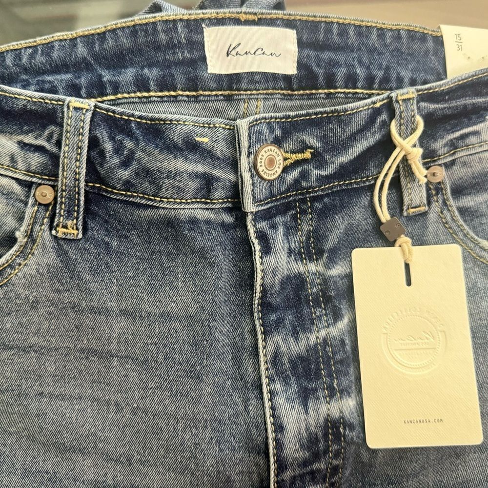 KANCAN HIGH WAIST RAW HEM CROPPED WIDE LEG JEANS -Size 15 - Picture 6 of 9